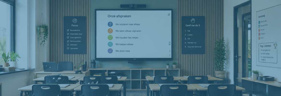 Moderne klas met smartboard en duidelijke structuur voor orde en rust in de klas