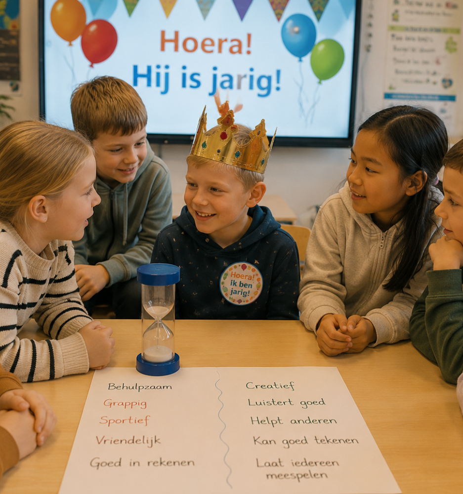 canva leerlingen verjaardag vieren in de klas